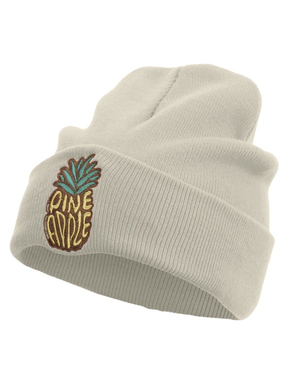 Fresh Pineapple Embroidered 12 Inch Long Knitted Beanie - Birch OSFM