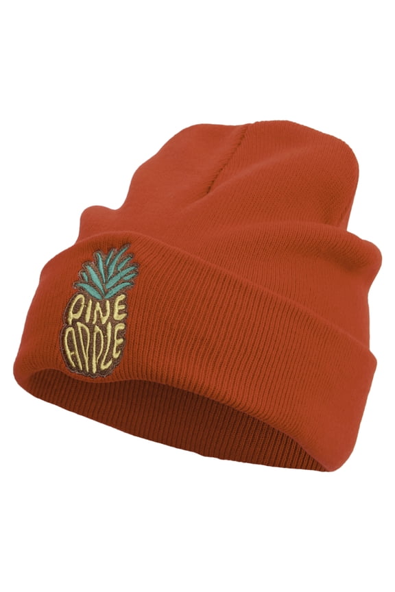 Fresh Pineapple Embroidered 12 Inch Long Knitted Beanie - Red OSFM