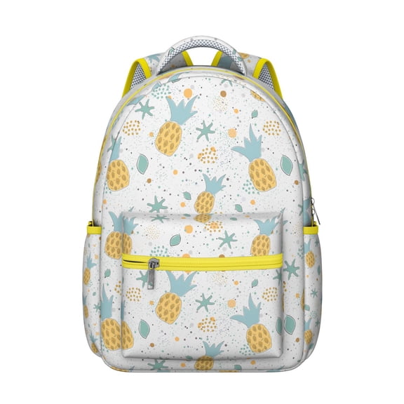 Fresh Pineapple Plant Print Student Backpack - Waterproof & Lightweight Bookbag with Multiple Pockets
