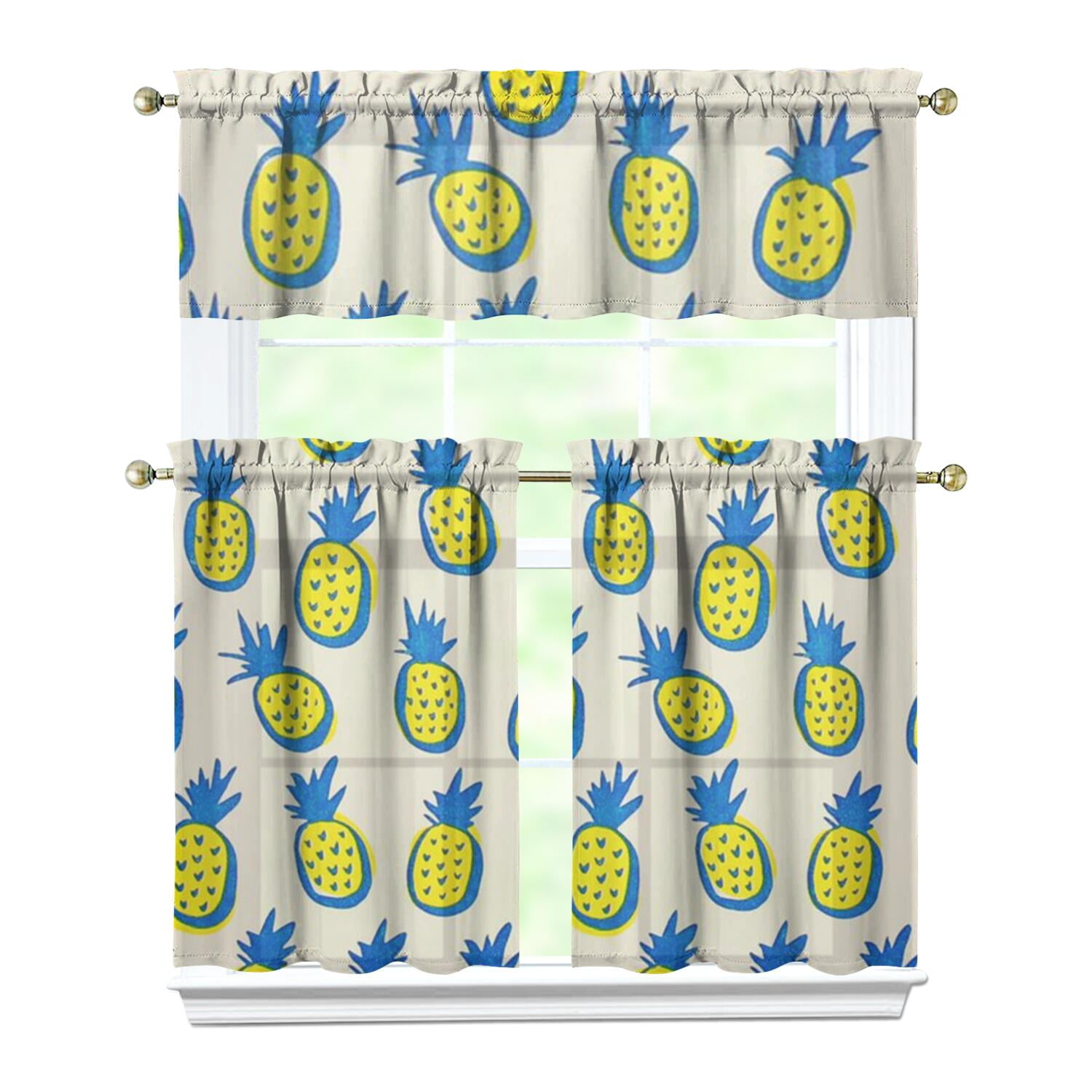 Hawainn Pattern Window Fresh Pineapple Tier and Valance Kitchen Curtains Set, Hawaiian ...