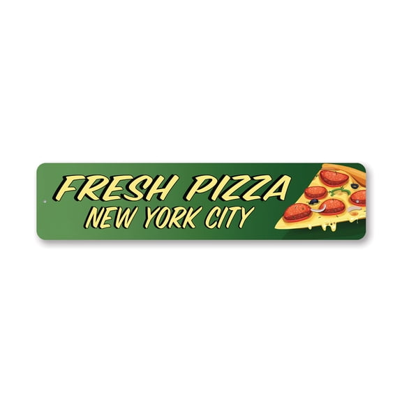 Fresh Pizza Location Aluminum Metal Decor Sign - 4x18 inches