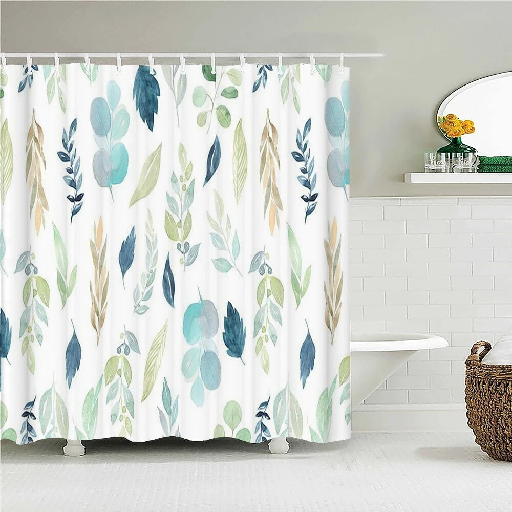 Fresh Plant leaves Fabric Shower Curtain Waterproof Polyester 3D ...