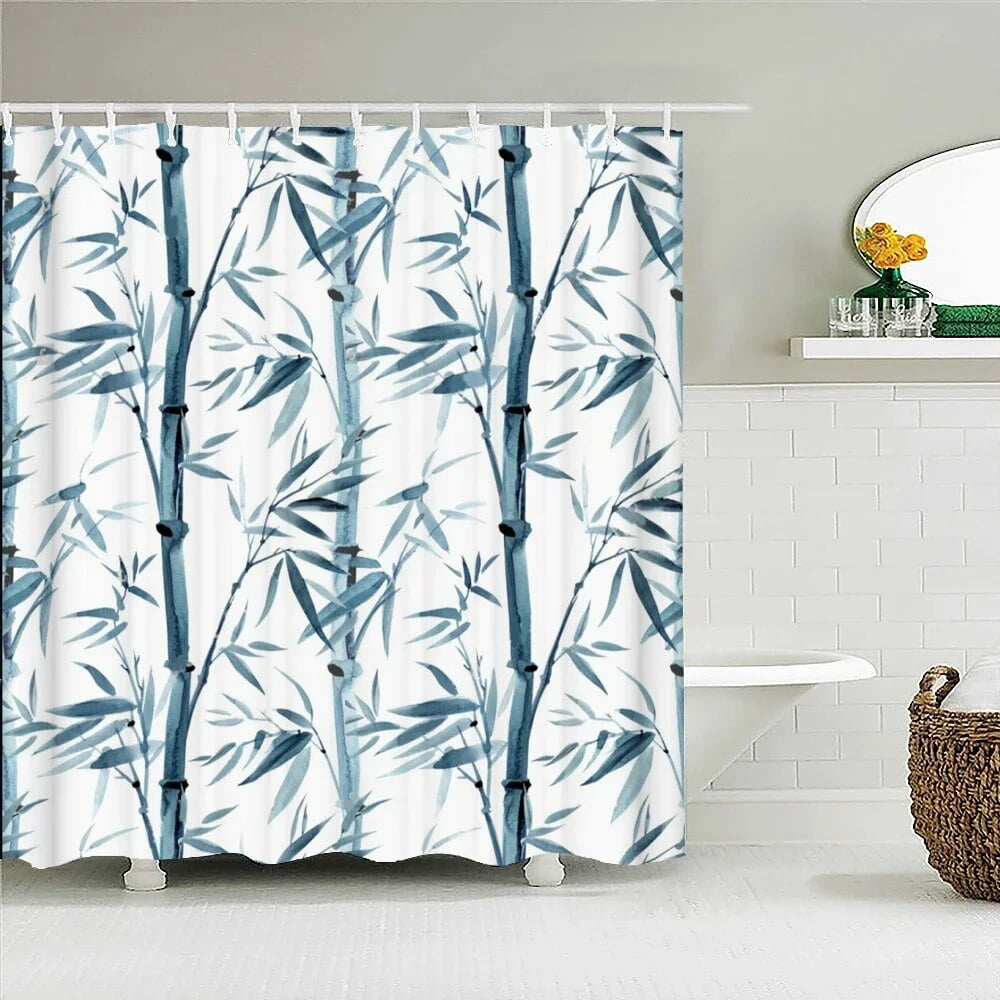 Fresh Plant leaves Fabric Shower Curtain Waterproof Polyester 3D ...