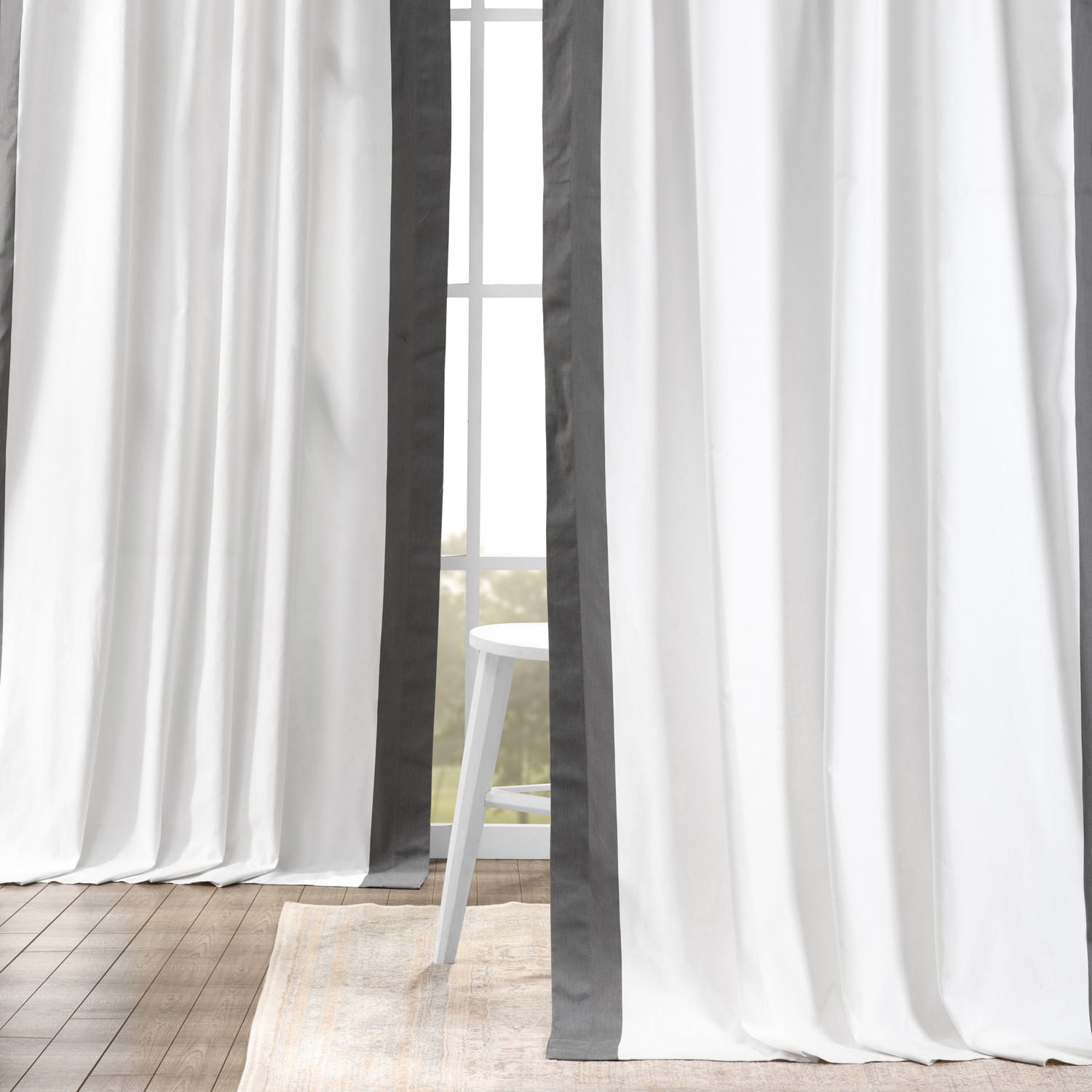 Warm Off-White and Grey Cotton Window Panel Curtains, 50" x 84"