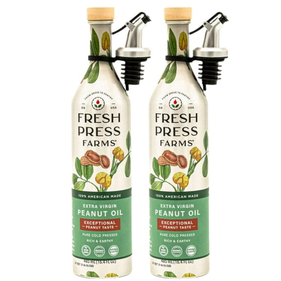 Fresh Press Farms Cold BDF32 Pressed Extra Virgin Peanut Oil with Fresh Peanut Taste, 16.4 Fl Oz (Pack of 2), Georgian Grown, 100% American Made, Non-GMO, Gluten Free