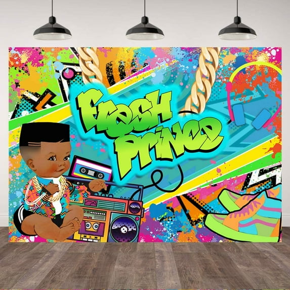 Fresh Prince Hip Pop Baby Shower Backdrop Boys Graffiti Disco Vintage Newborn 1st Birthday Theme Party Banner Decorations Radio Throwback Rustic Photography Background Cake Table Supplies Favors
