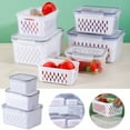 thumbnail image 1 of Fresh Produce Storage Containers with Draining Colander and Lid for Crisper Drawer Organization and Extended Vegetable Freshness Ideal for Refrigerator Use, (1x Double-Layer Drain Basket Akmoler, 1 of 9