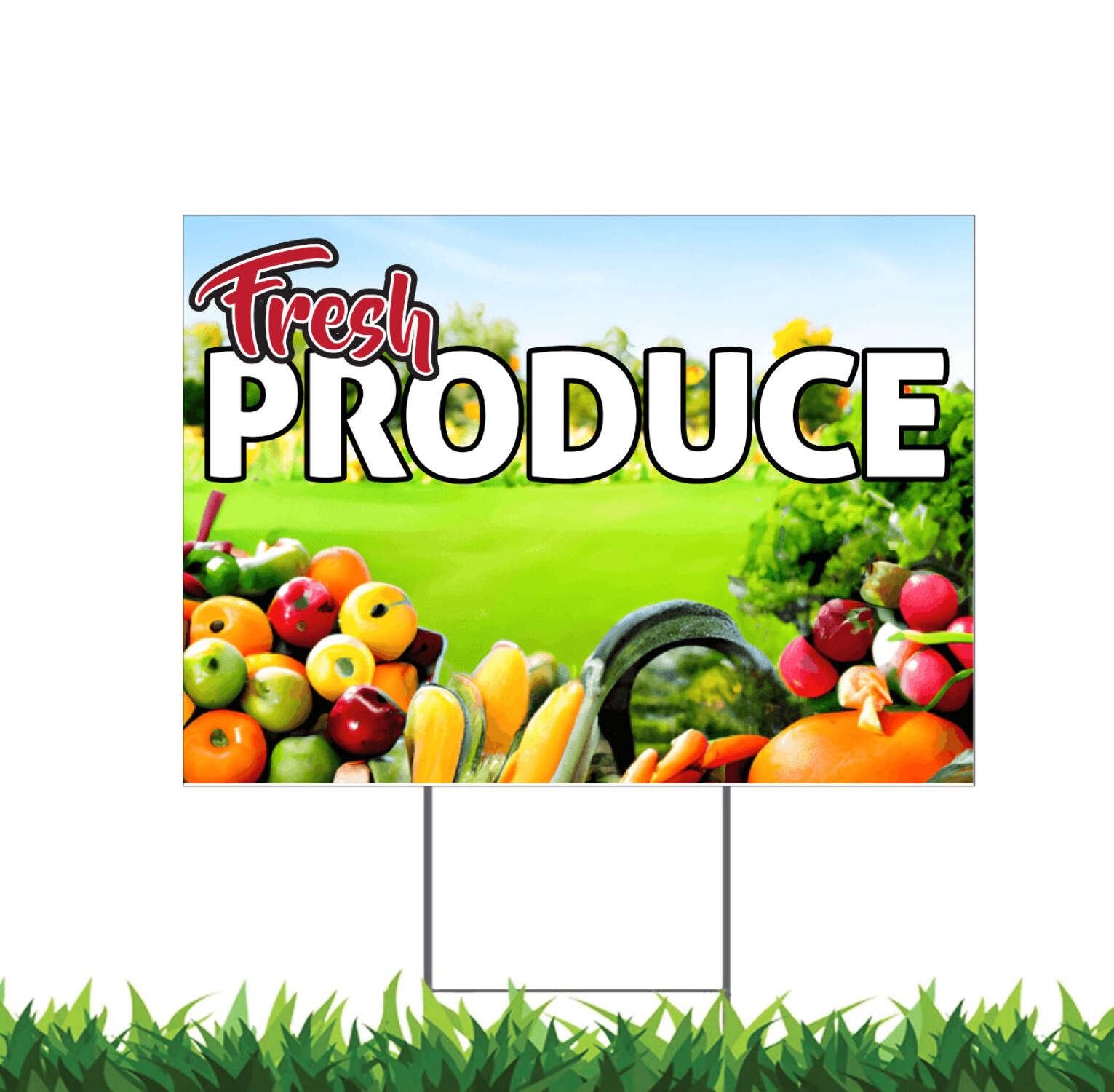Producing Rods Signages Fresh Produce Yard Sign, 18x12, 24x18, 36x24, Double Sided, H-Stake ...