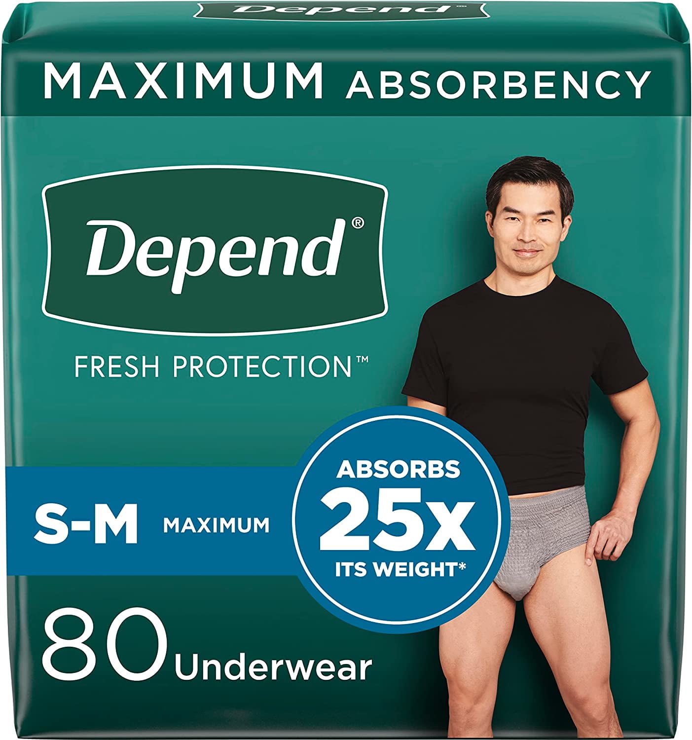 Fresh Protection Adult Incontinence Underwear for Men (Formerly Depend Fit-Flex), Disposable, Maximum, Small/Medium, Grey, 80 Count, Packaging May Vary