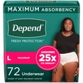 thumbnail image 1 of Depend Fresh Protection Adult Incontinence Underwear for Women (Formerly Depend Fit-Flex), Disposable, Maximum, Large, Blush, 72 Count, Packaging May Vary, 1 of 8