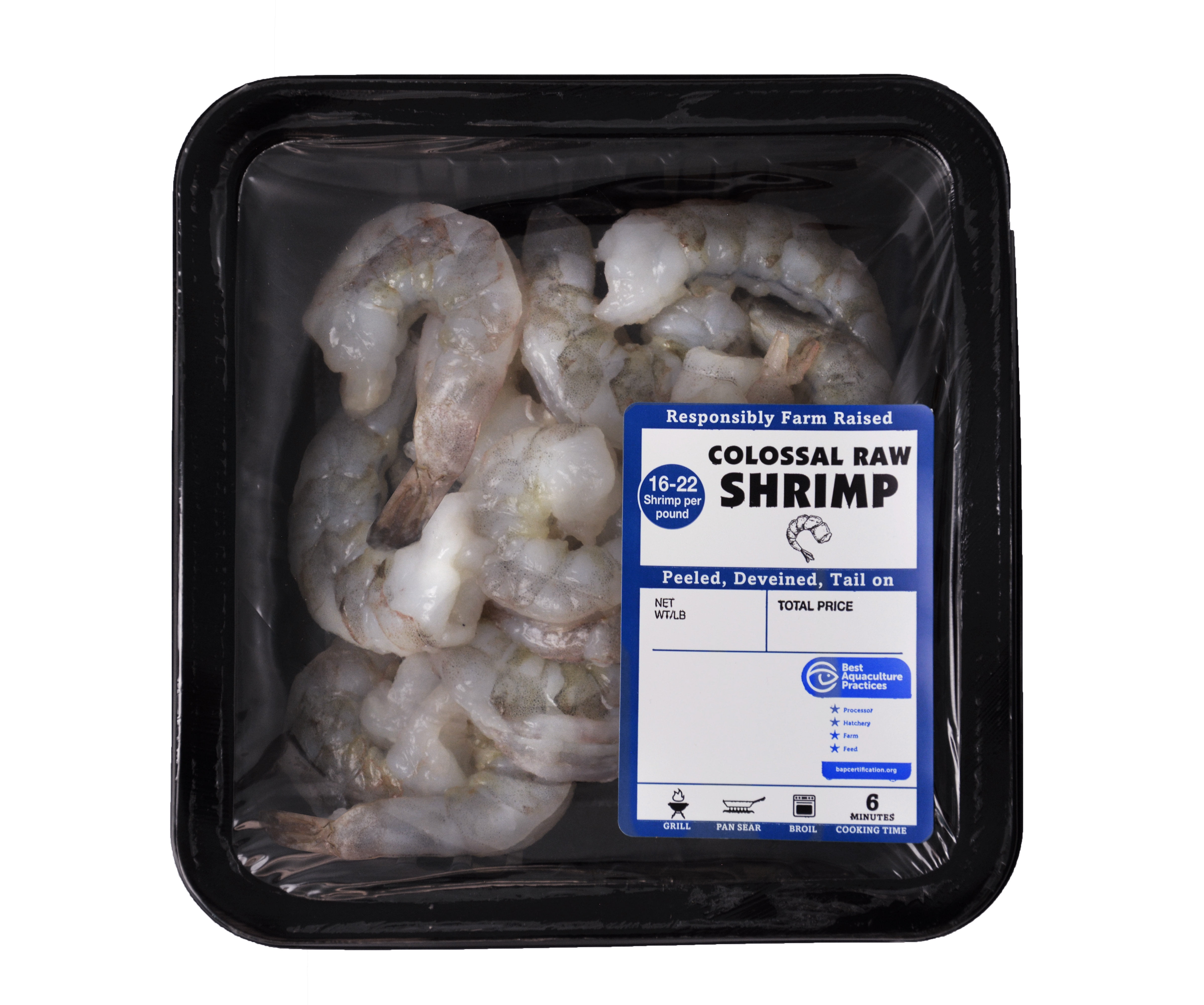Fresh Raw Colossal Shrimp Size 16/22, TailOn Peeled And Deveined, 12