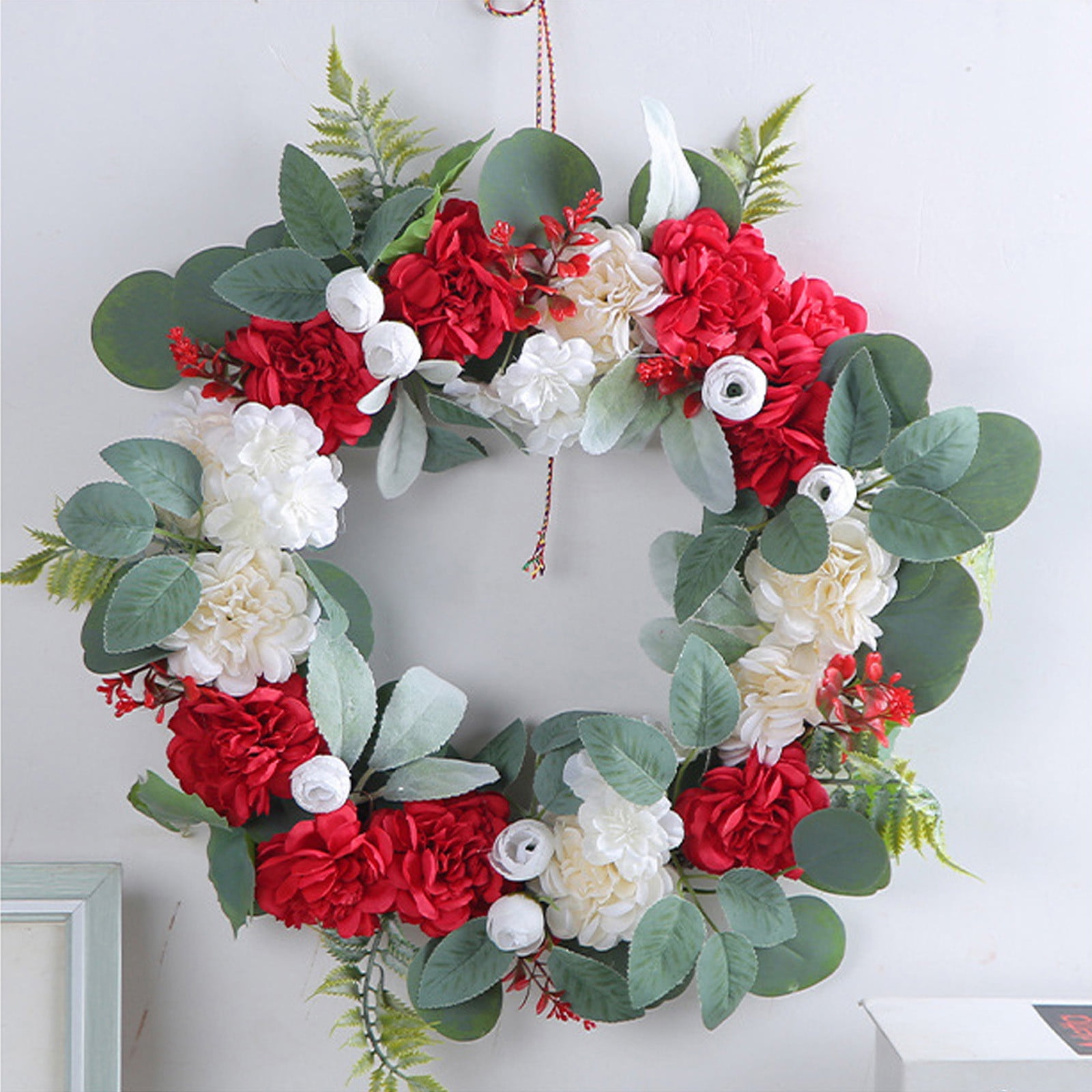 Fresh Red And White Flowers Wreaths Door Hanging Holiday Simulation ...