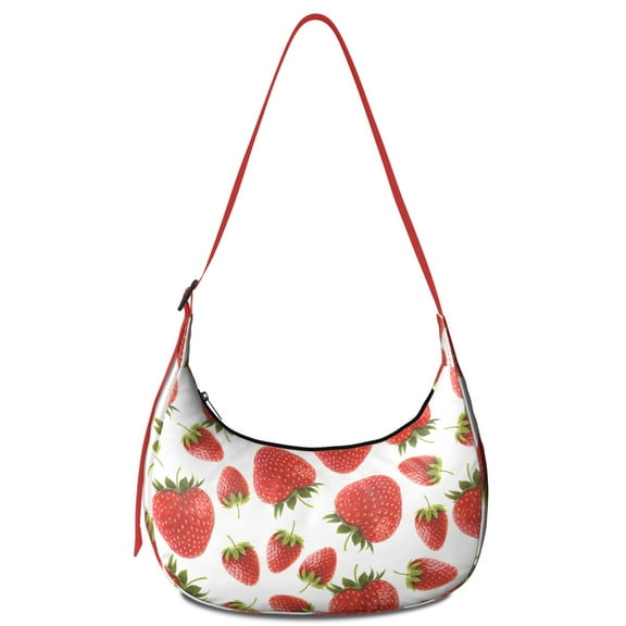 Fresh Red Strawberry Print Crossbody Tote Bag for Women, Sweet Berry Shoulder Purse, Lightweight Water-Resistant Hobo Handbag, Cute Summer Fruit Design
