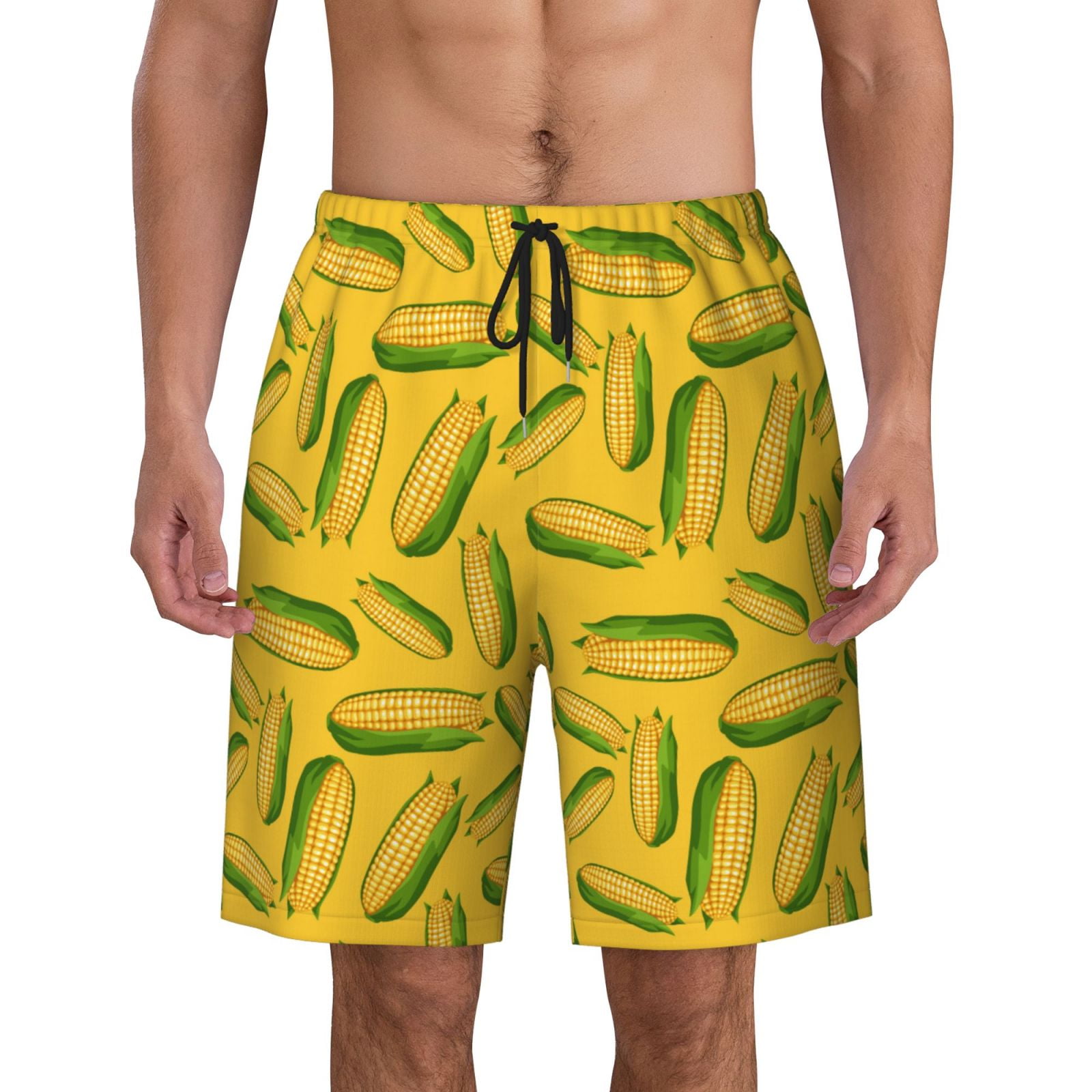 Fresh Ripe Corn Cobs Pattern Mens Quick Dry Short Swim Trunks With Mesh ...