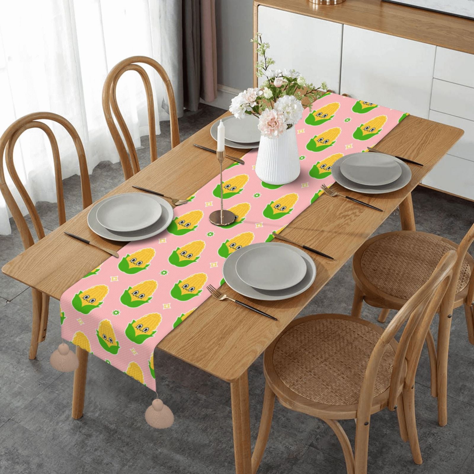 Fresh Ripe Corn Cobs Pattern Table Runner For Wedding Banquet Party ...