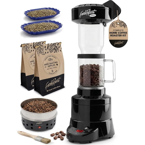 Fresh Roast SR800 Coffee Roaster Bundle Home Coffee Roasting Machine with Glass Extension Tube, Bean Cooler & Green Coffee Samples