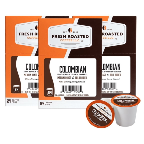 Fresh Roasted Coffee, 100% Colombian Supremo Coffee Pods, Medium Roast, K-cup Compatible, 72 Count