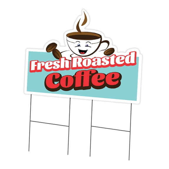 Fresh Roasted Coffee 24" x 36" Yard Sign & Stake | Advertise Your Business | Stake Included Image On Front Only | Made in The USA