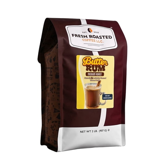 Fresh Roasted Coffee, Butter Rum Flavored Coffee Drip Ground, 32 oz 2 lbs