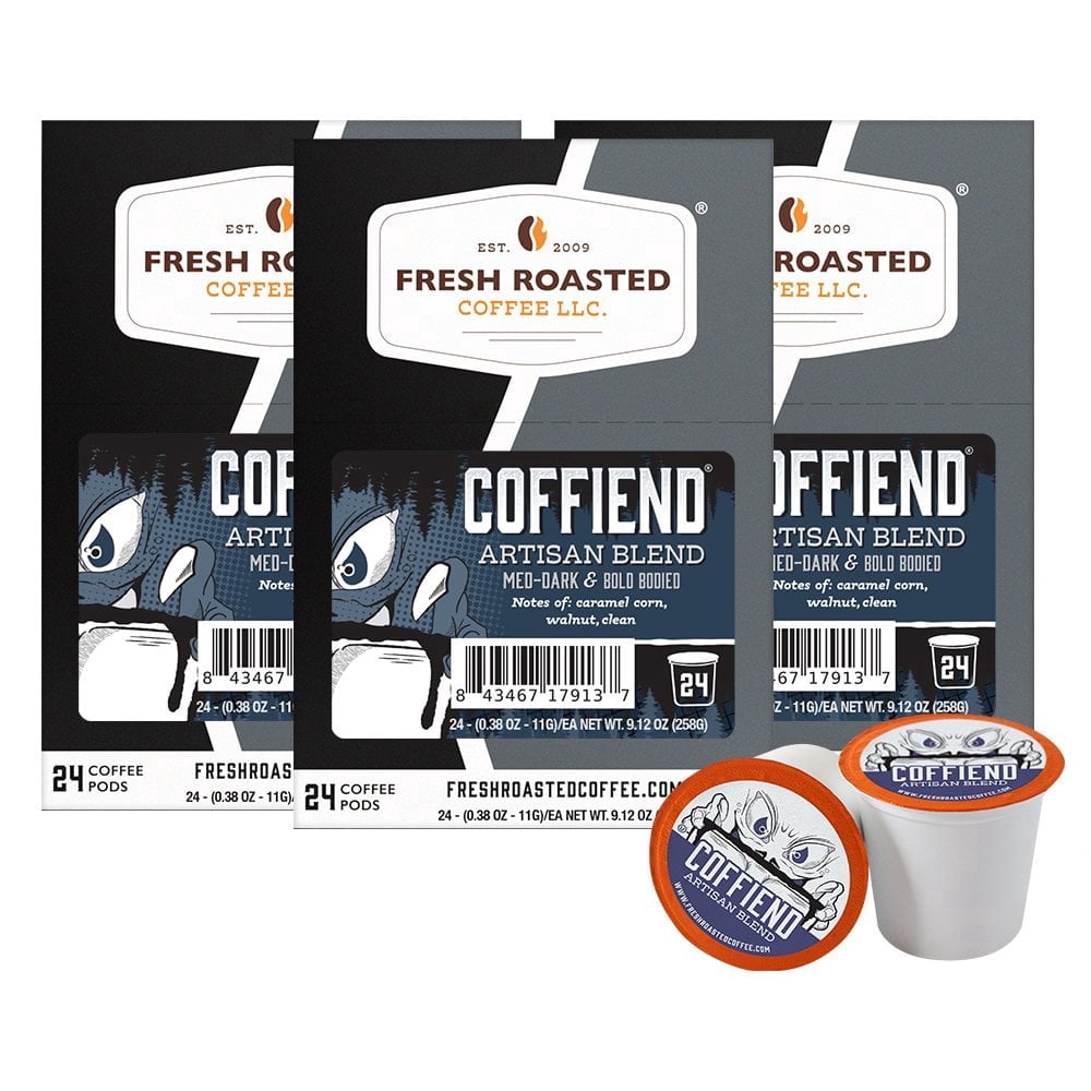 Fresh Roasted Coffee, Coffiend Coffee Pods, Med-Dark Roast, K-cup Compatible, 72 Count