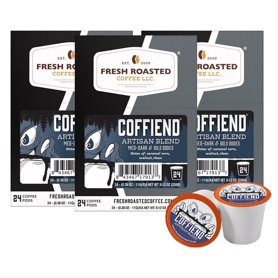 Fresh Roasted Coffee, Coffiend Coffee Pods, Med-Dark Roast, K-cup Compatible, 72 Count