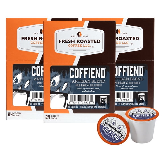 Fresh Roasted Coffee, Coffiend Coffee Pods, Med-Dark Roast, K-cup Compatible, 72 Count