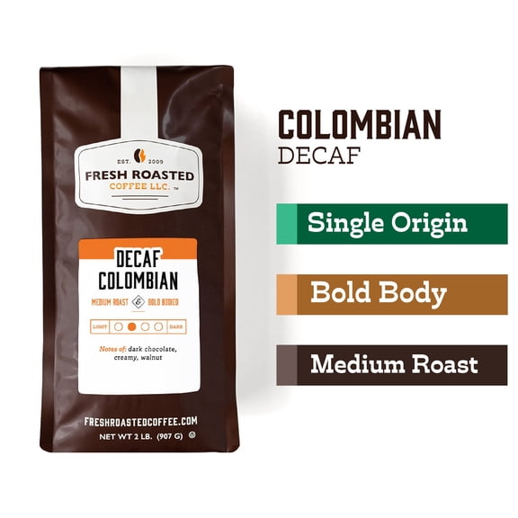Fresh Roasted Coffee, Colombian Decaf Coffee, Medium Roast, Whole Bean, 32 oz 2 lbs