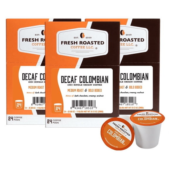 Fresh Roasted Coffee, Colombian Decaf, Medium Roast, K-cup Compatible, 72 Count