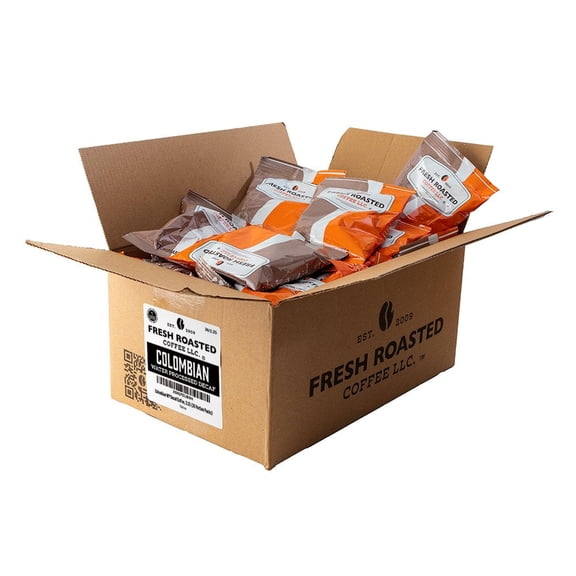 Fresh Roasted Coffee, Colombian Swiss Water Decaf Coffee Portion Packs  2.25 oz packs, 36 packs per case