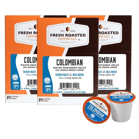 Fresh Roasted Coffee, Colombian Swiss Water Decaf, Medium Roast K-cup Compatible Pods, 72 Count