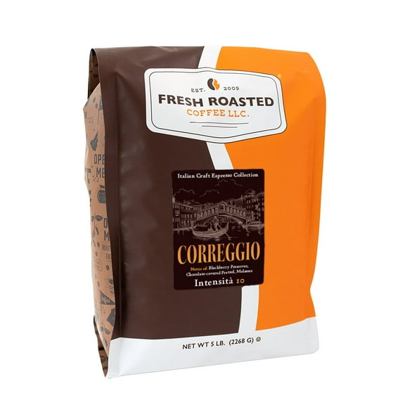Fresh Roasted Coffee, Correggio Italian Craft Espresso, Med-Dark Roast, Whole Bean, 80 oz 5 lbs