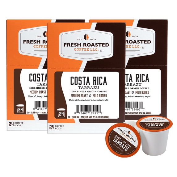 Fresh Roasted Coffee, Costa Rican Tarrazu Coffee Pods, Medium Roast, K-cup Compatible, 72 Count