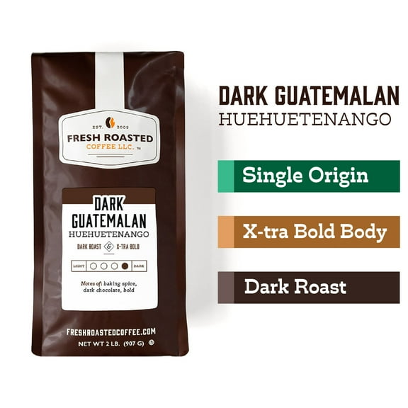 Fresh Roasted Coffee, Dark Guatemalan Coffee, Dark Roast, Whole Bean, 32 oz 2 lbs