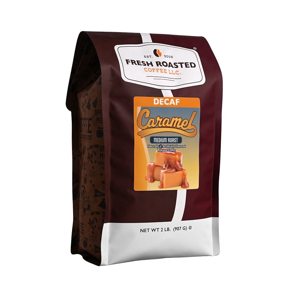 Fresh Roasted Coffee, Decaf Caramel Flavored Coffee Drip Ground, 32 oz 2 lbs