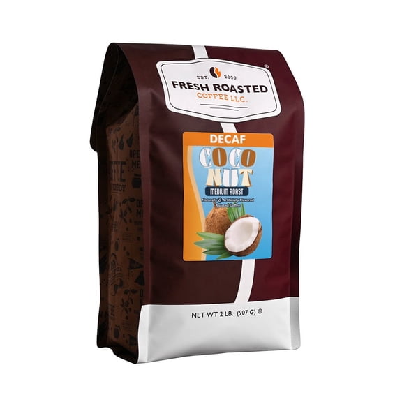 Fresh Roasted Coffee, Decaf Coconut Flavored Coffee, Drip Ground, 32 oz 2 lbs