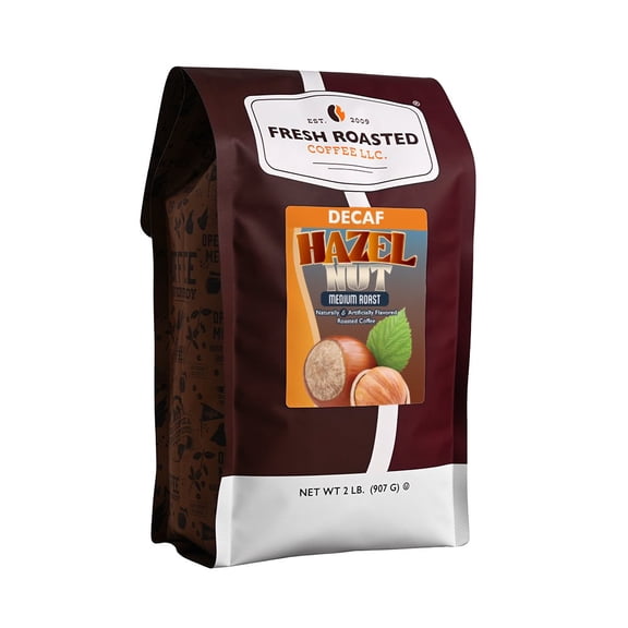 Fresh Roasted Coffee, Decaf Hazelnut Flavored Coffee Drip Ground, 32 oz 2 lbs