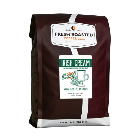 Fresh Roasted Coffee, Decaf Irish Cream Flavored Coffee Whole Bean, 80 oz 5 lbs