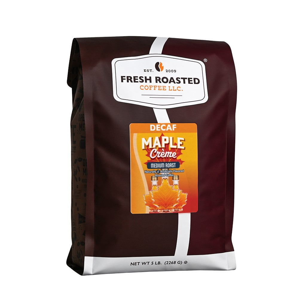 Fresh Roasted Coffee, Decaf Maple Crme Flavored Coffee, Medium Roast, Whole Bean, 80 oz 5 lbs