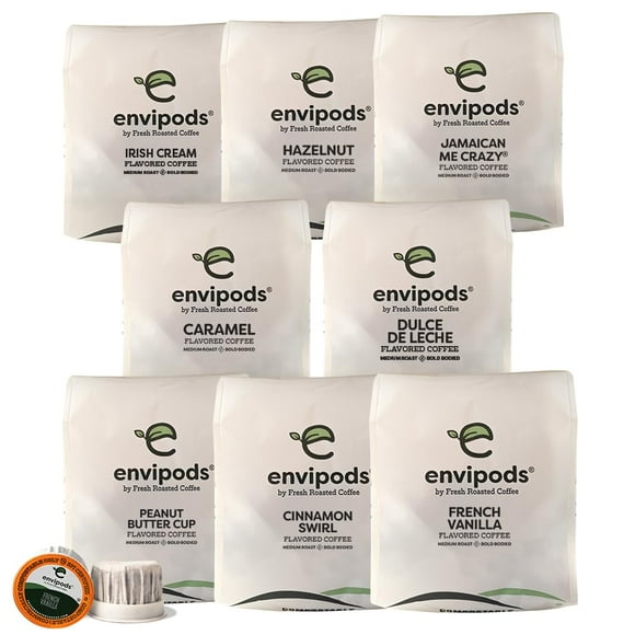 Fresh Roasted Coffee, Flavored Compostable envipods Variety Pack, Kosher, 96 Count, for Keurig K Cup Brewers | Not for use in Ninja or Hamilton Beach Brewers