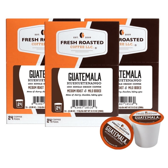 Fresh Roasted Coffee, Guatemalan Huehuetenango Coffee Pods, Medium Roast, K-cup Compatible, 72 Count