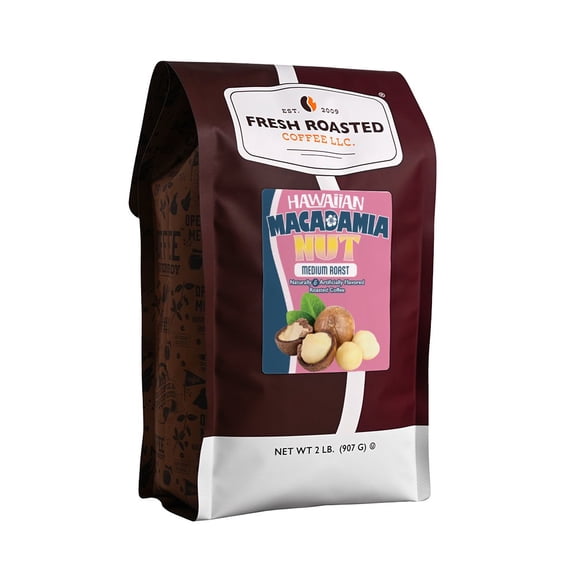 Fresh Roasted Coffee, Hawaiian Macadamia Nut Flavored Coffee  Drip Ground, 32 oz 2 lbs