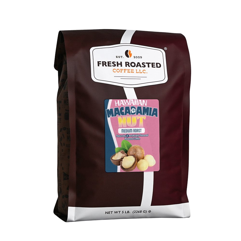Fresh Roasted Coffee, Hawaiian Macadamia Nut Flavored Coffee  Whole Bean, 80 oz 5 lbs