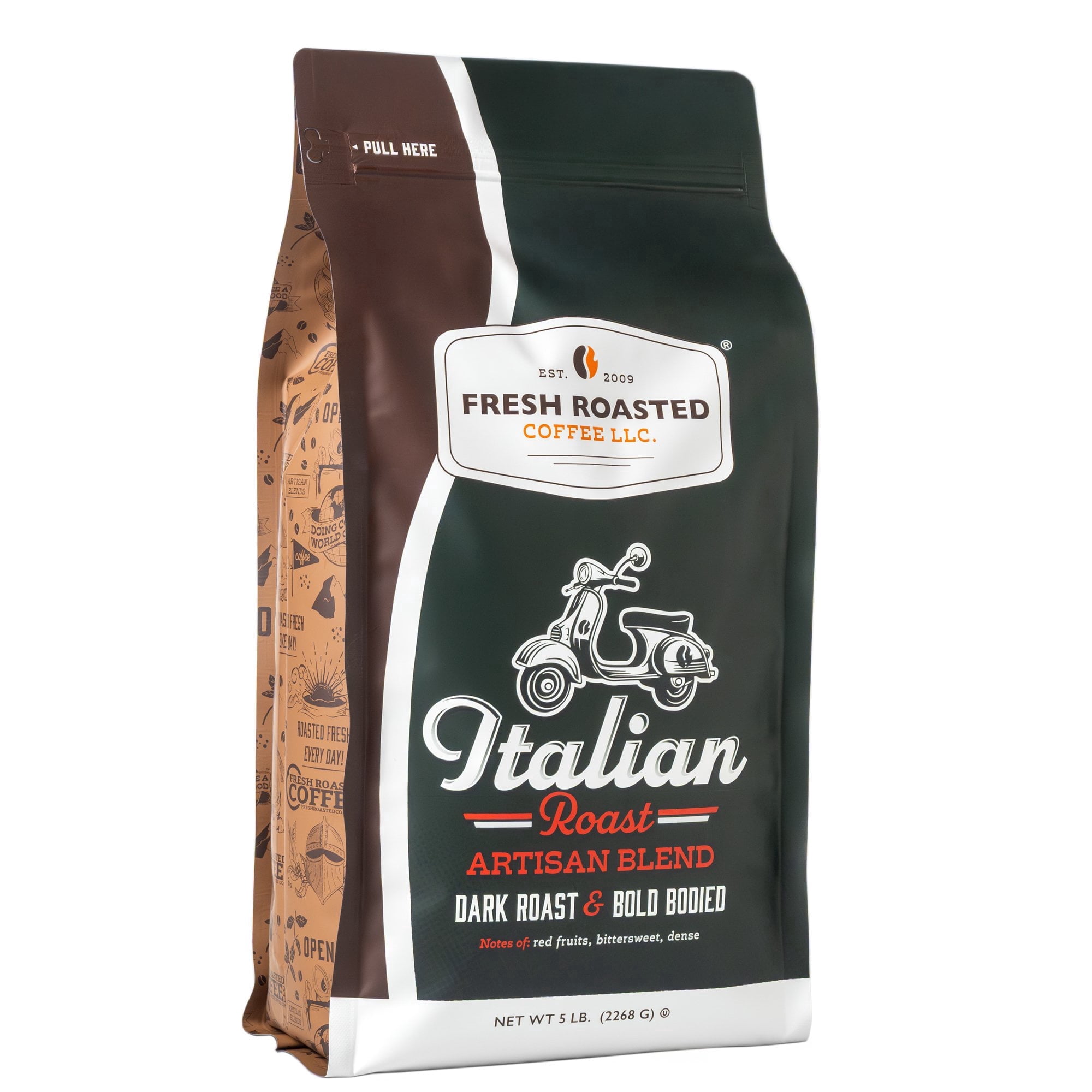 Fresh Roasted Coffee, Italian Roast Blend Coffee, Dark Roast, Whole Bean, 80 oz 5 lbs