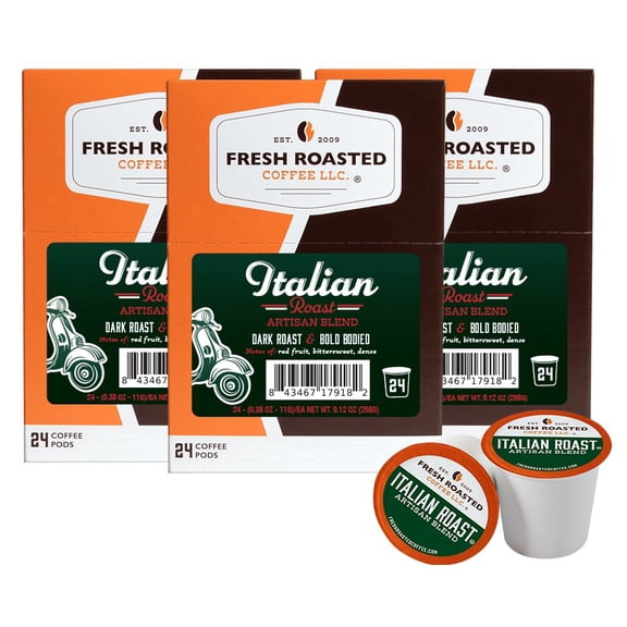 Fresh Roasted Coffee, Italian Roast Coffee Pods, Dark Roast, K-cup Compatible, 72 Count