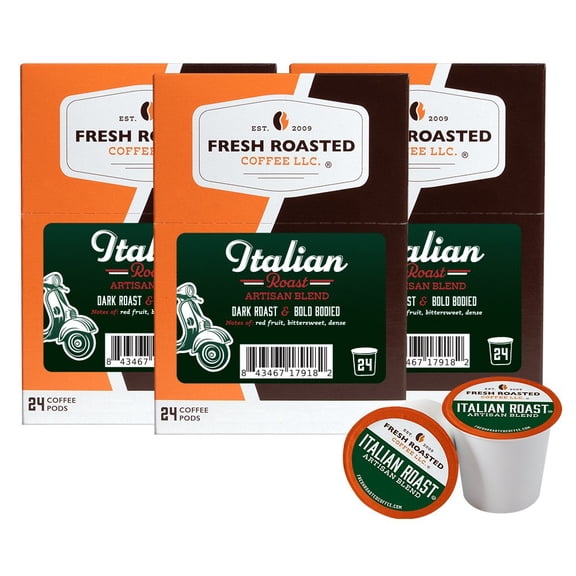 Fresh Roasted Coffee, Italian Roast Coffee Pods, Dark Roast, K-cup Compatible, 72 Count