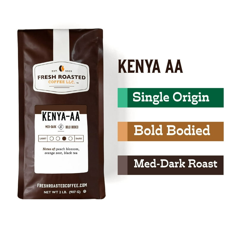 Fresh Roasted Coffee, Kenya AA Coffee, Medium-Dark Roast, Whole 