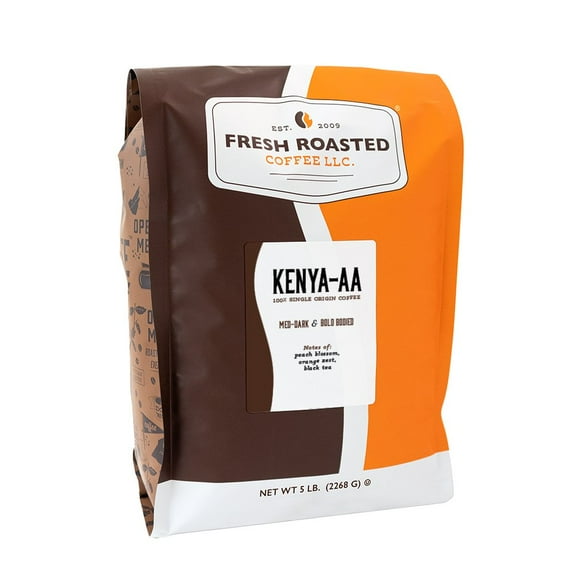 Fresh Roasted Coffee, Medium Roast Kenya AA Coffee, Whole Bean, 80 oz 5 lbs
