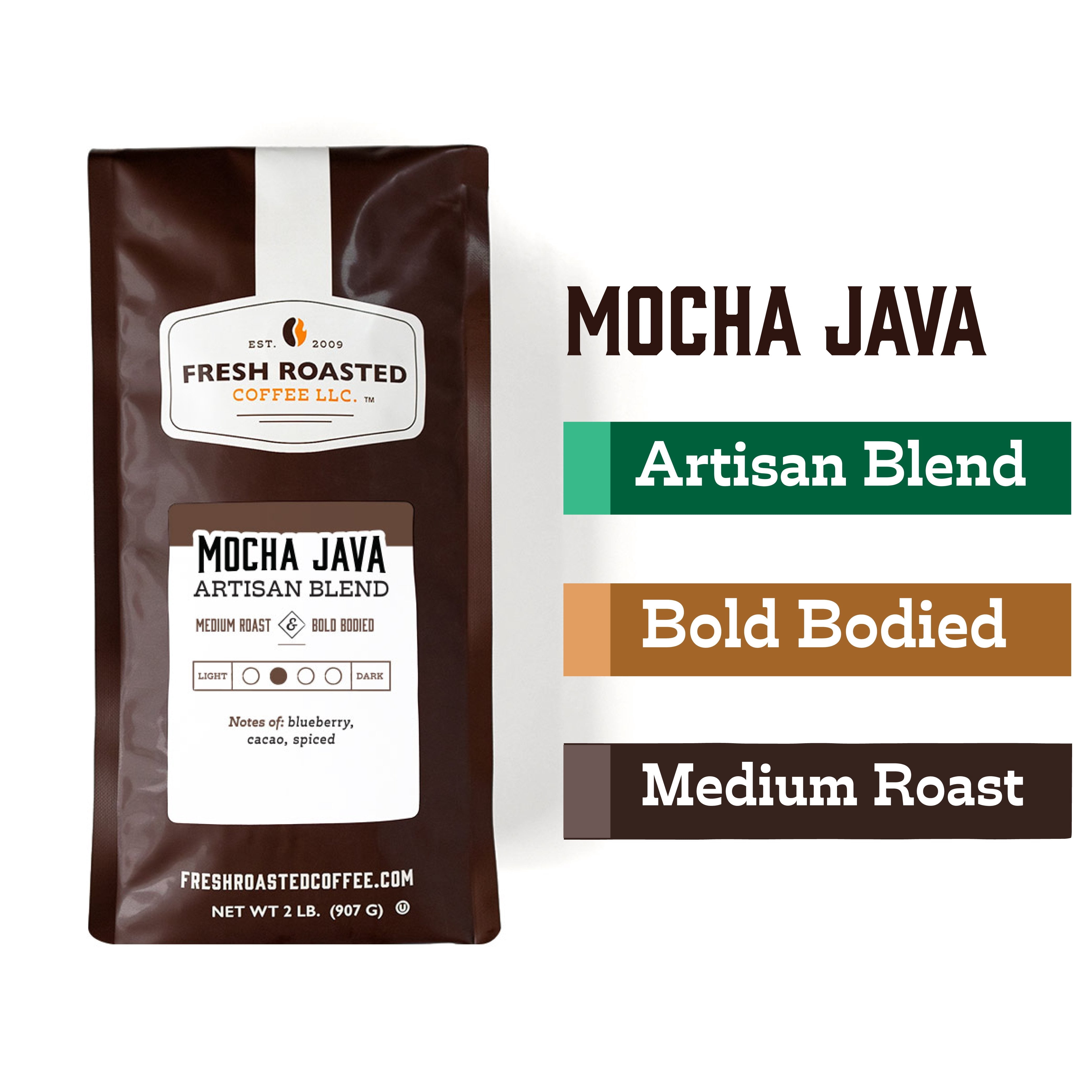 Fresh Roasted Coffee, Mocha Java Blend Coffee, Medium Roast, Whole Bean ...