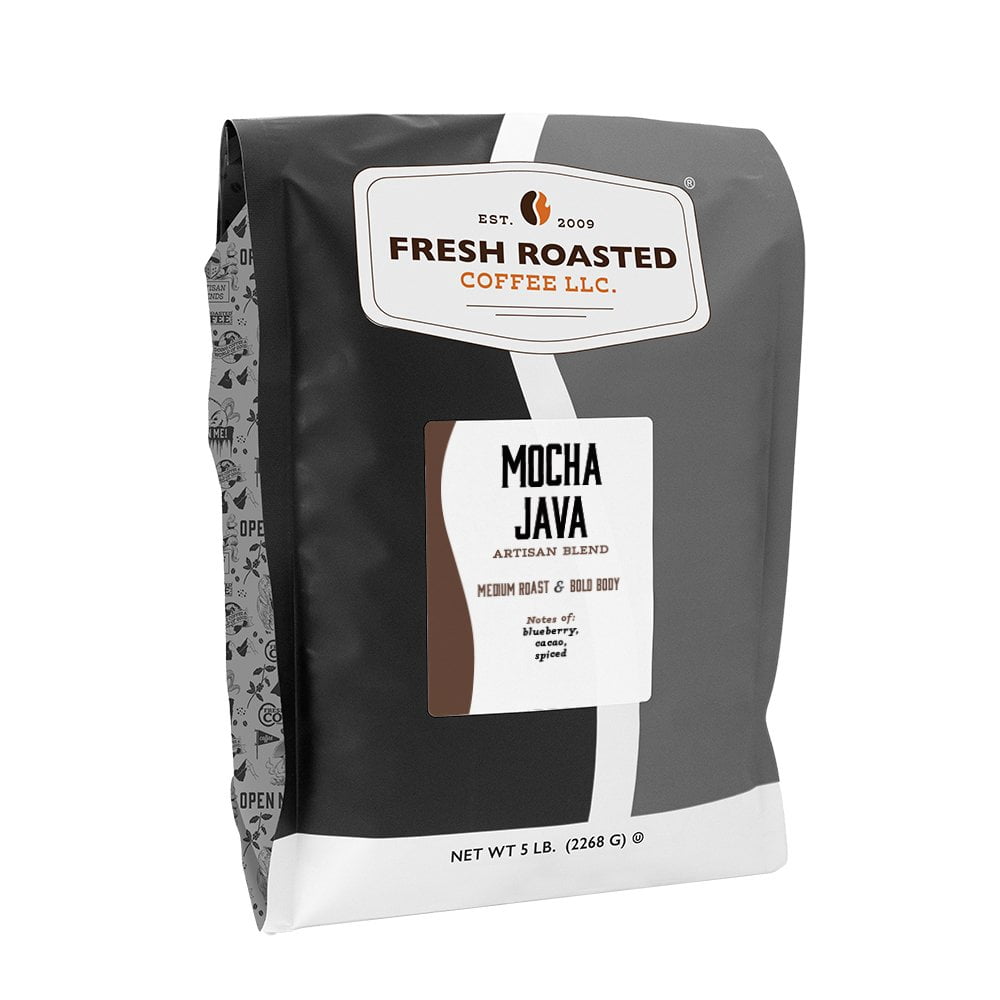 Fresh Roasted Coffee, Mocha Java Blend Coffee, Medium Roast, Whole Bean, 80 oz 5 lbs