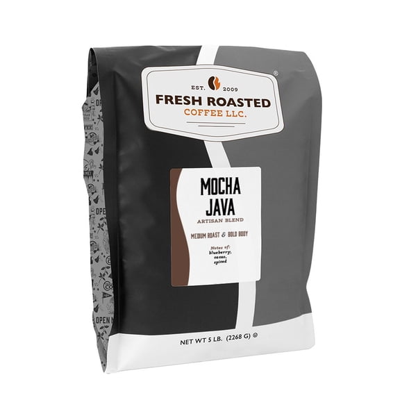 Fresh Roasted Coffee, Mocha Java Blend Coffee, Medium Roast, Whole Bean, 80 oz 5 lbs